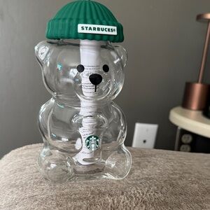 Starbucks Bear-Shaped Clear Tumbler with Green Cap